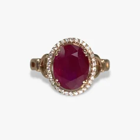 14k Rose Gold Oval Cut Ruby Diamond Halo Ring