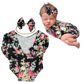 Babymoon Cloth Romper with Hairband Photoshoot Props Costume - Black