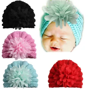 Babymoon Knit Flower Cap Newborn Photography Crochet Outfit Costume - Black