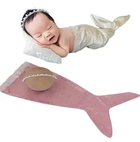 Babymoon Mermaid with Hairband Baby Photography Costume -Pink