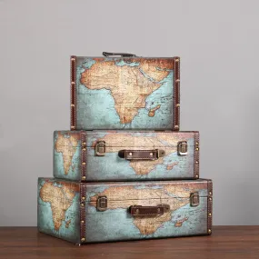 Babymoon Vintage Wooden Suitcase | Set of 3 |  Baby Photography Props | Decorative Add-ons | Globe Design