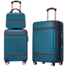 Hardshell Luggage Sets 3 Pieces 20" 24" Luggages and Cosmetic Case Spinner Suitcase with TSA Lock  Lightweight,Blue