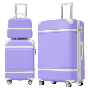 Hardshell Luggage Sets 3 Pieces 20" 28" Luggages and Cosmetic Case Spinner Suitcase with TSA Lock  Lightweight,Purple