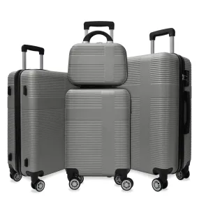 Luggage 4 Piece Set with Spinner Wheels, Hardshell Lightweight Suitcase with TSA Lock,Checked Luggage,Silver Gray(12/20/24/28in)