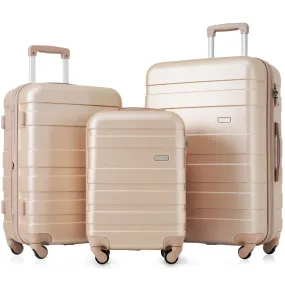 Luggage Sets New Model Expandable ABS Hardshell 3pcs Clearance Luggage Hardside Lightweight Durable Suitcase sets Spinner Wheels Suitcase with TSA Lock 20''24''28''( Champagne)