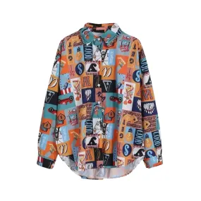 Pre Order:  Retro Print Loose Long Sleeved Shirt