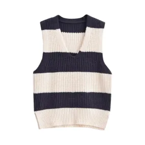 Pre Order:  Stripes Cropped Knitted Vest